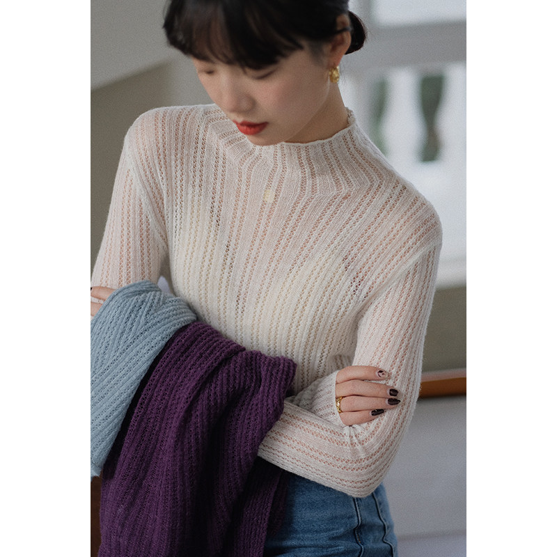 大淘人折扣商城 女装 sense 羊毛镂空打底衫女秋冬季法式复古套头长袖