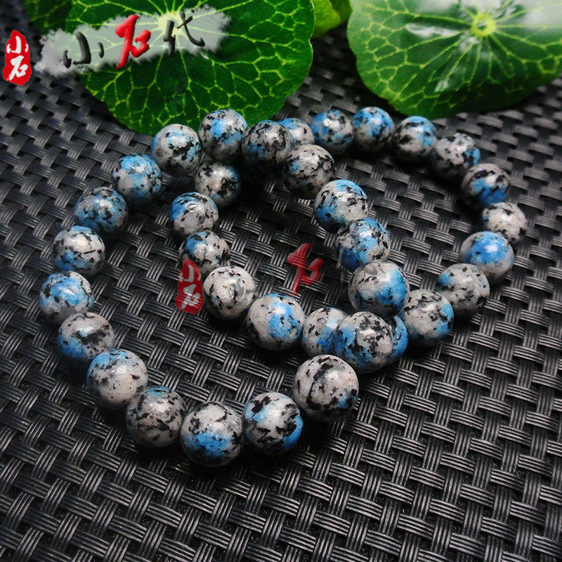 天然k2石散珠圆珠单圈手链项链脉黑云母孔雀石手链