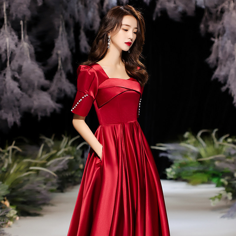 晚礼服2020新款红色宴会高端大气年会主持人连衣裙礼服