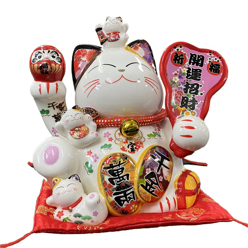 开业礼品大号招财猫千客万陶瓷收银台旺财摆件开运招财猫