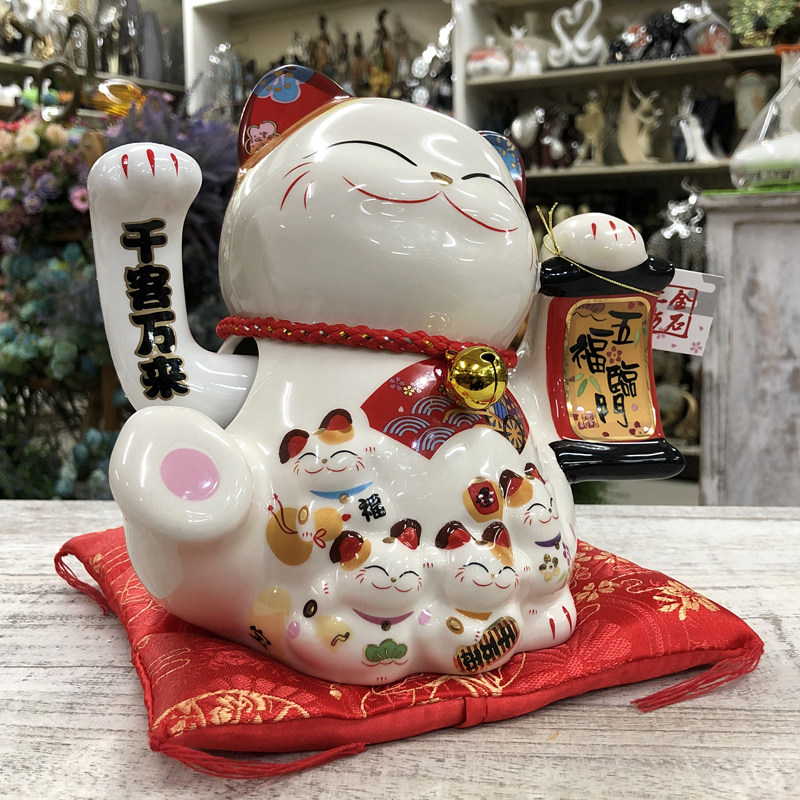 五福福临门电动摇手招财猫中号招手千客万招财摆件招财猫