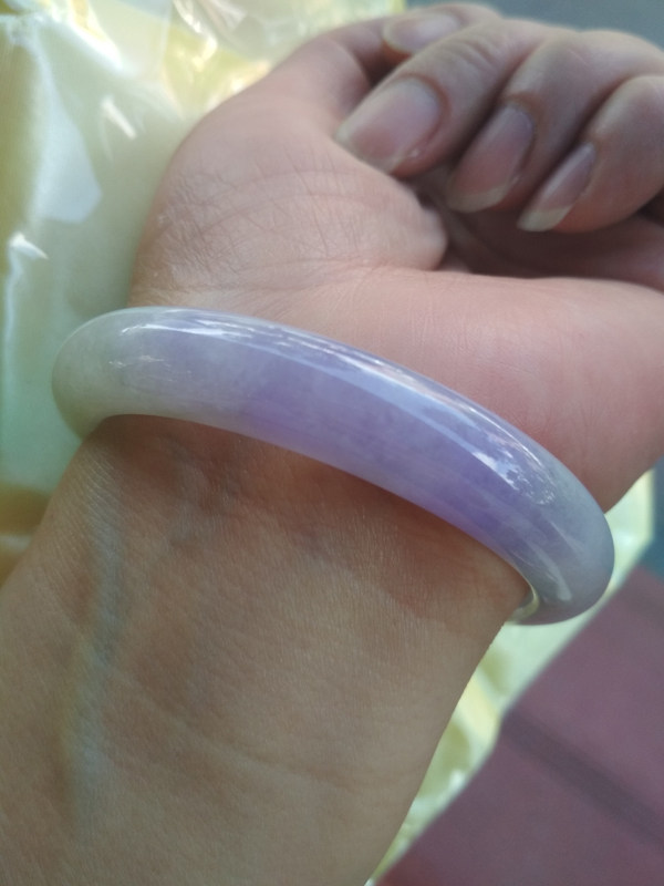 官方玉啦翡翠手镯老坑冰紫玉镯53.8正品权威手镯