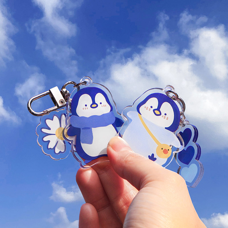企鹅日记亚克力钥匙扣创意网红ins可爱少女卡通钥匙扣