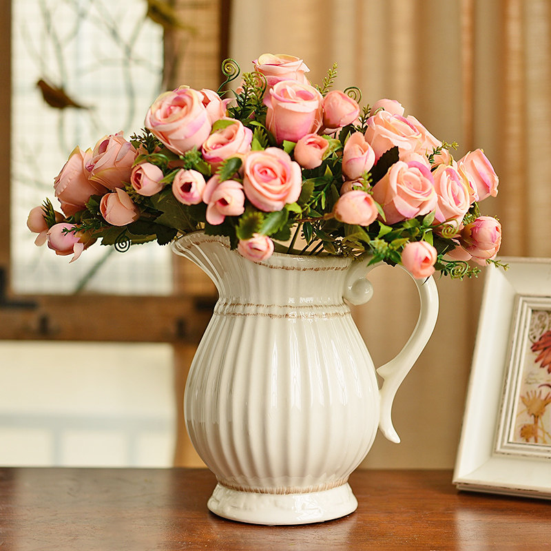 北欧式陶瓷花瓶美式仿真花艺简约现代白色客厅摆件装饰干花插花器