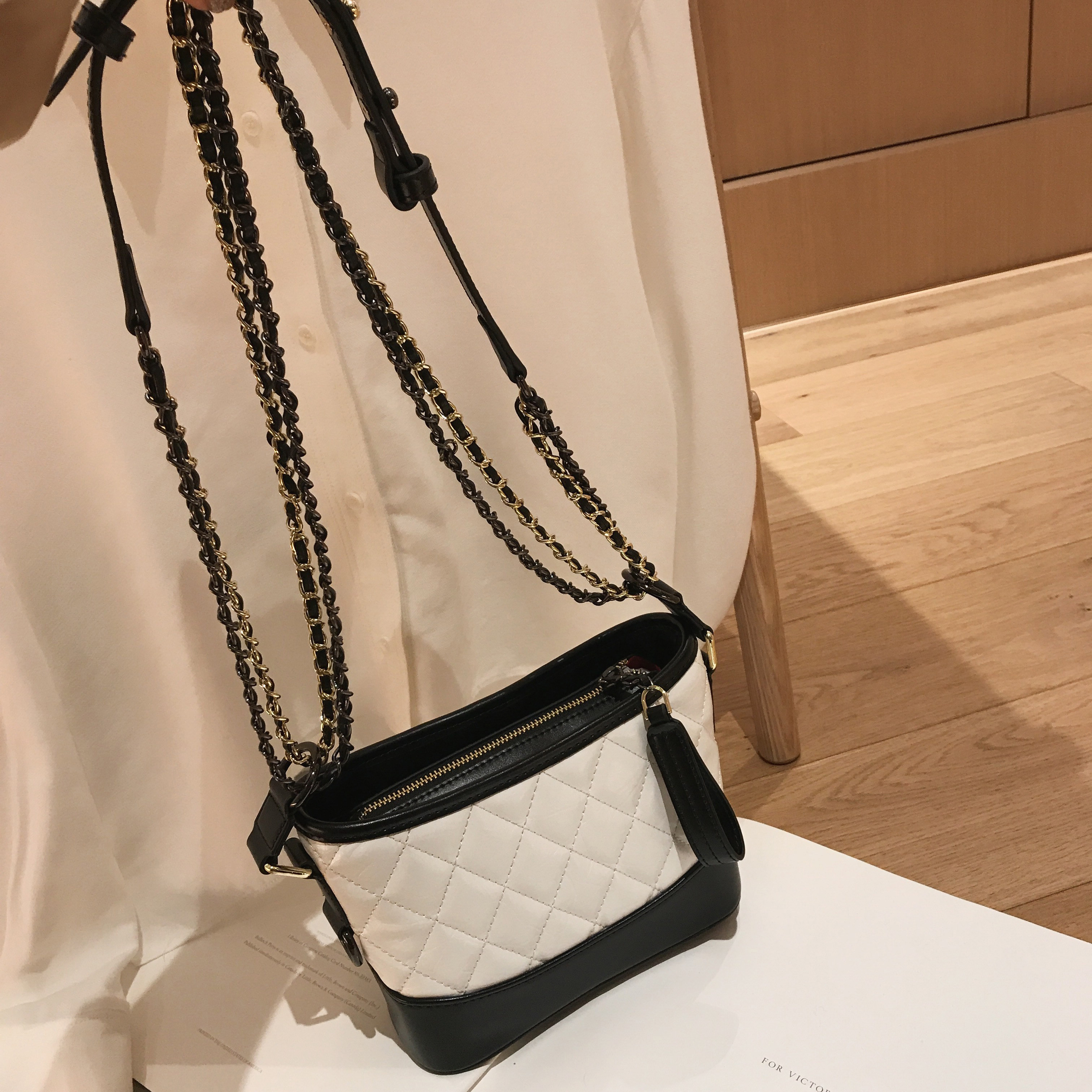 【南风】春款菱格流浪包2019新款时尚百搭双链条单肩斜挎包包女包
