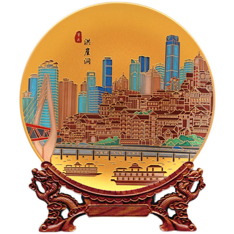 重庆特色文创伴手礼洪崖洞晶化玻璃双面雕刻摆件