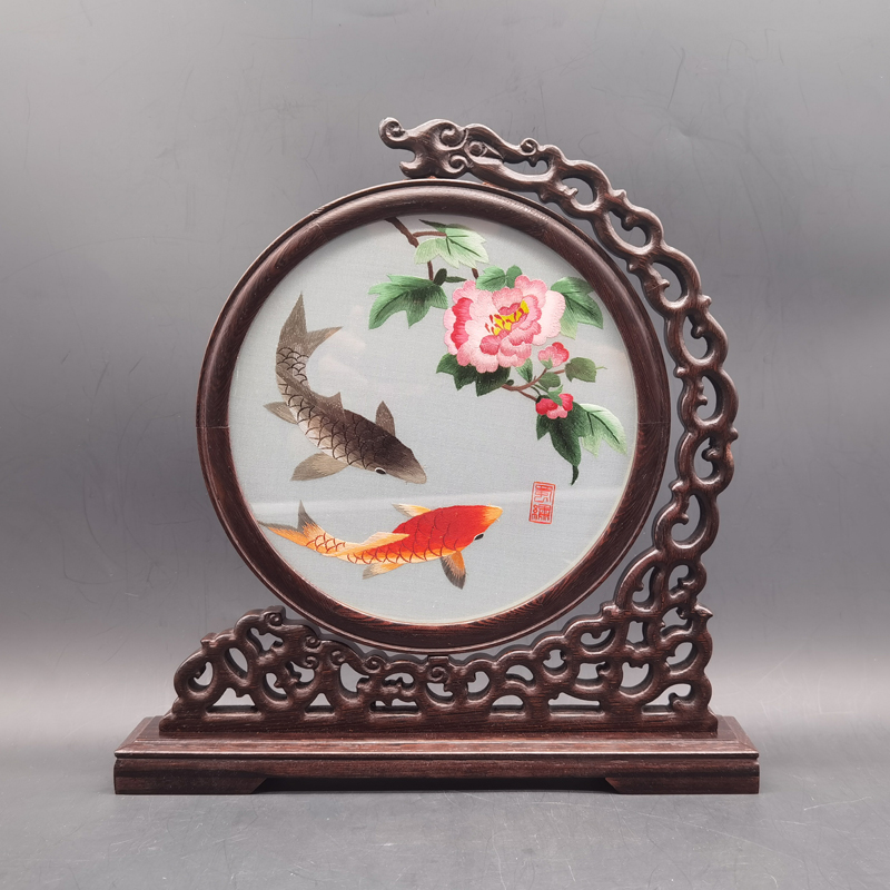 重庆赠送外宾伴手蜀绣手工刺绣花鸟龙头鸡翅木刺绣