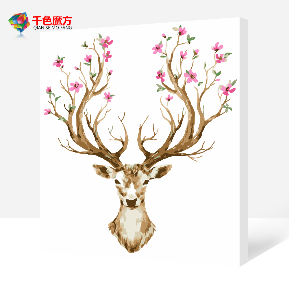 数字油画diy减压填充上色动物客厅填充手绘油彩填色鹿手工装饰画