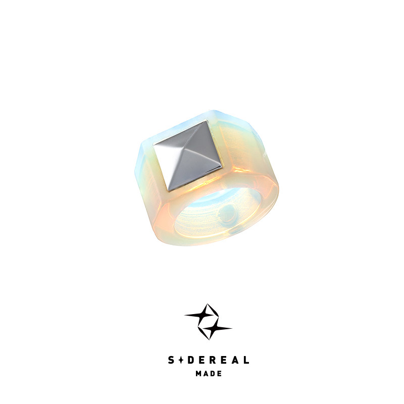 siderealmade克莱因蓝陶瓷虹光玻璃纯手工方形图案戒指中性银饰