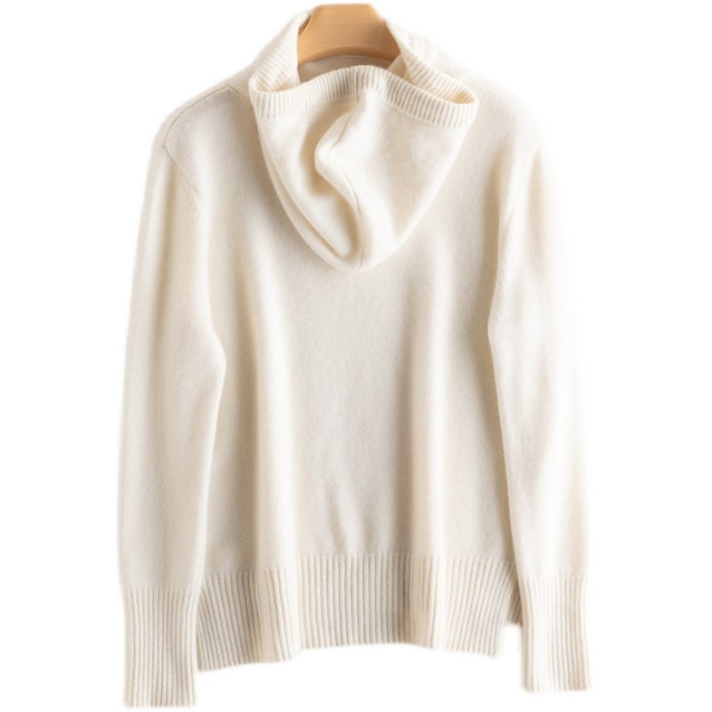 阿拉善白绒山羊品种山羊绒100纯羊绒连帽卫衣宽松毛衣16m12279