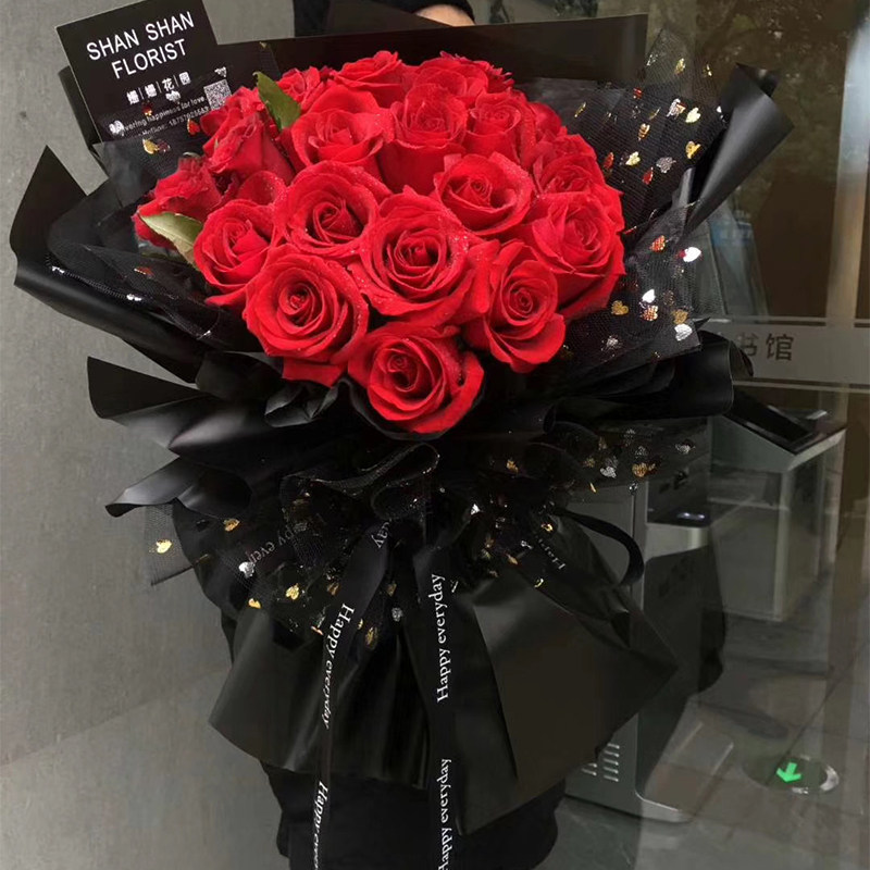恒兴情人节新品心形烫金包花纱鲜花花束包装材料花店花艺纱网