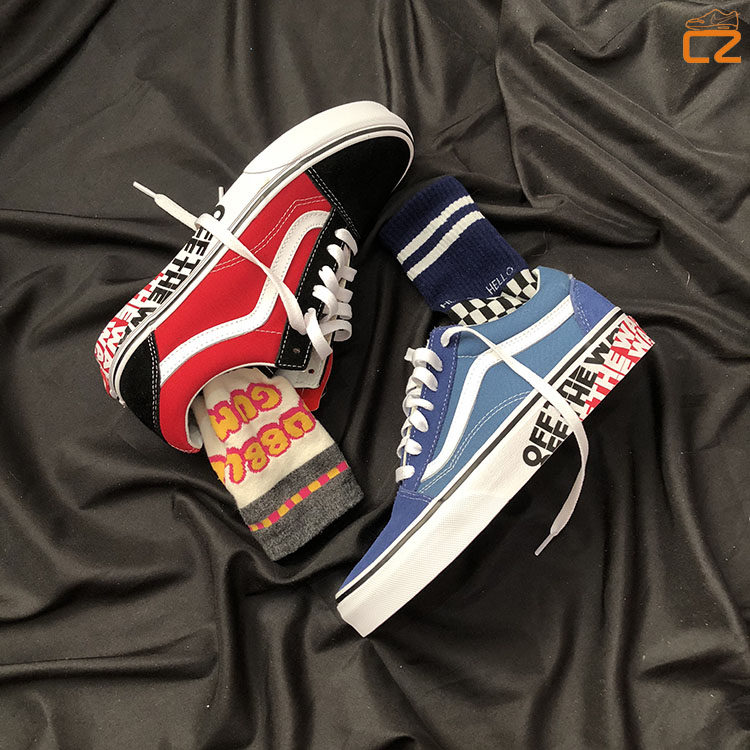 vansos海军黑红offthewall中低字样男女帆布鞋