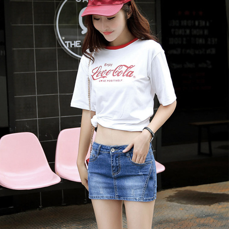 牛仔短裙女夏超短一步裙低腰弹力紧身迷你包臀裙防走光半身裙大码