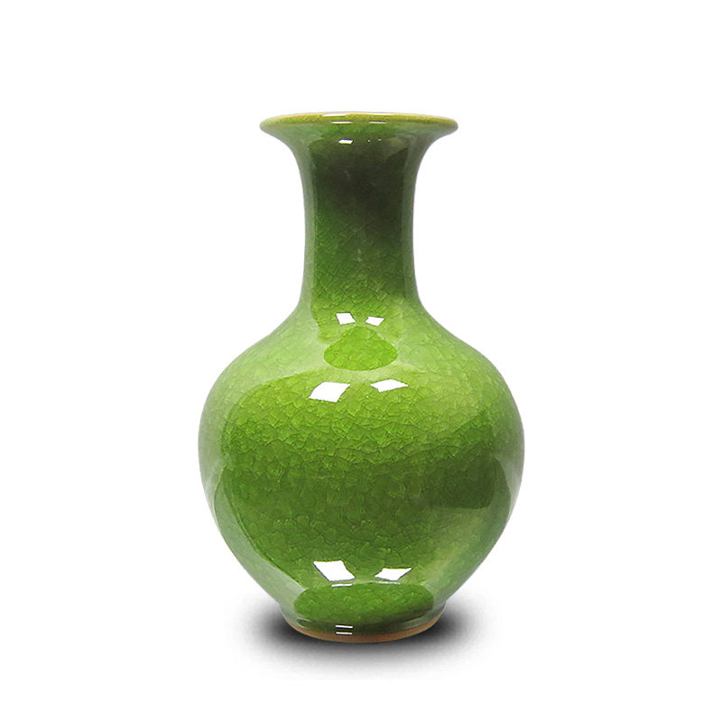 花瓶瓷瓶窑变冰瓷绿色赏瓶碎瓷家居装饰瓷器摆件花瓶