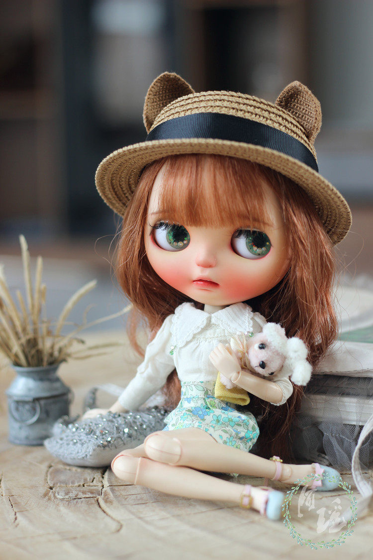 草帽咪耳朵小布blythe帽子猫ob11gsc粘土土人猫咪bjd娃娃