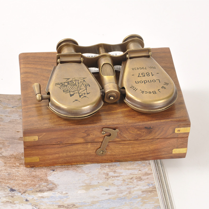 印度进口黄铜双筒折叠望远镜小号复古西洋古董摆件