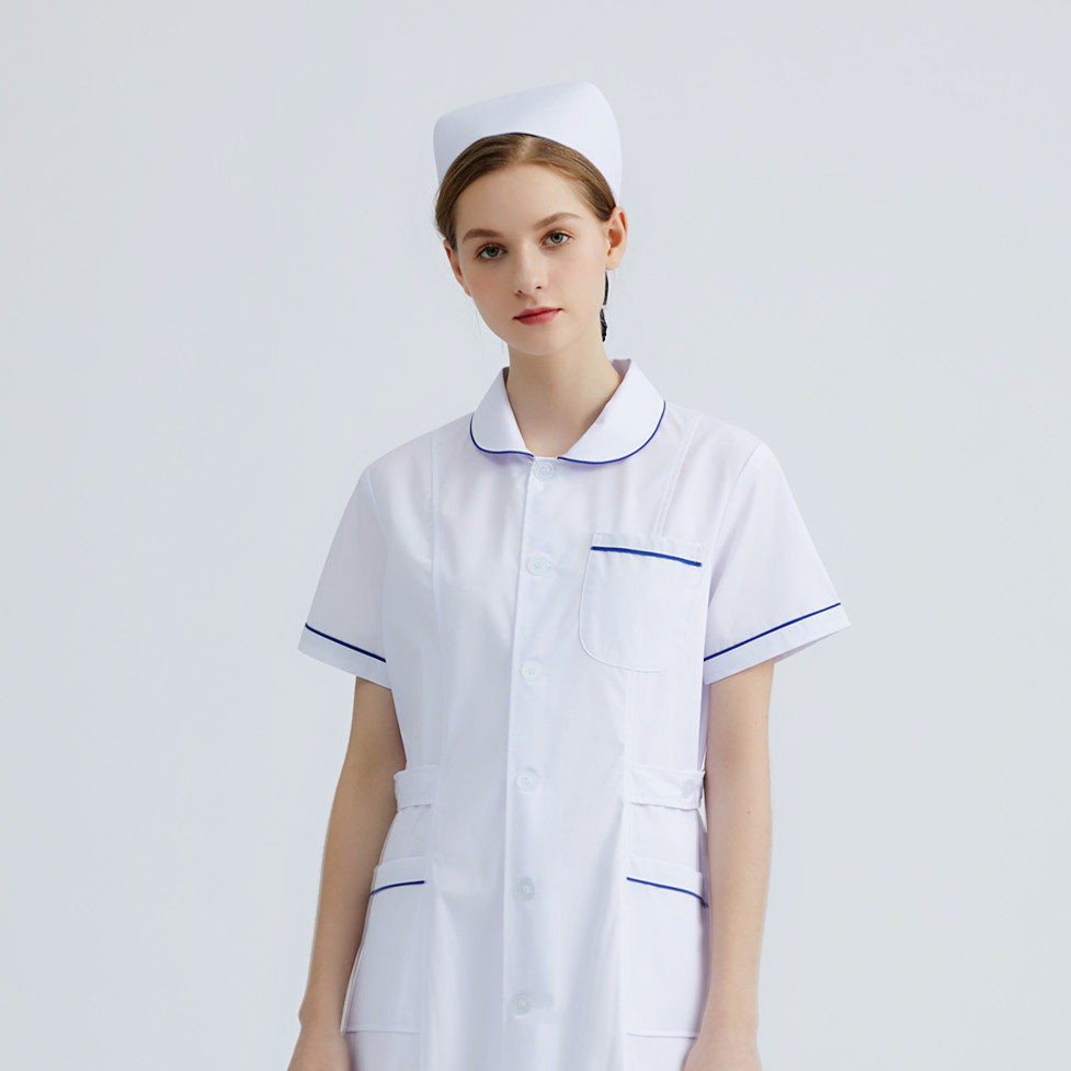 南丁格尔护士服蓝边短袖女夏装修身透气医院口腔实习生工作服热卖