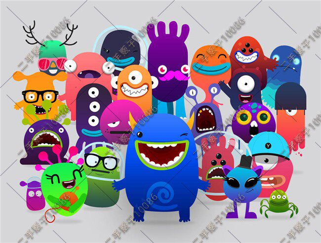 卡通小怪兽人物眼睛发型胡子鼻子眼镜身体五官设计素材