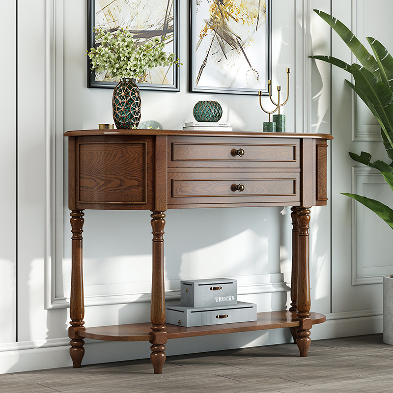 美式玄关柜 全实木客厅装饰柜简约现代入户鞋柜一体轻奢门厅酒柜 - 景