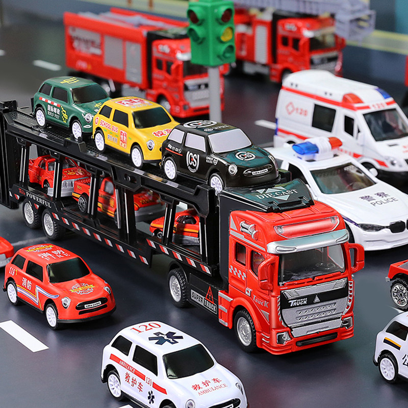 儿童儿童玩具玩具车合金双层运输车拖车模型男孩早教惯性