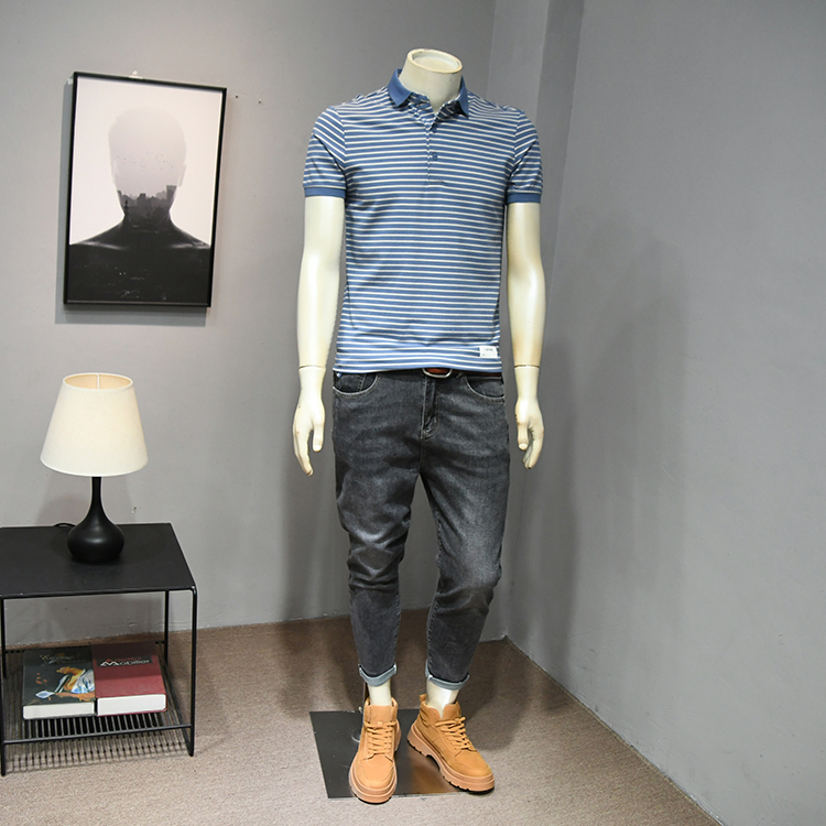 韩版休闲时尚条纹短袖POLO衫男2022夏季新款修身百搭帅气翻领T恤