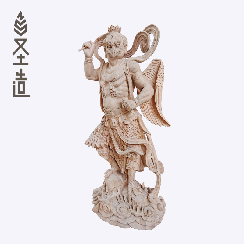 雷震子木雕神像道教雷神寺庙寺院香樟木雕刻神像摆件定制 圣造