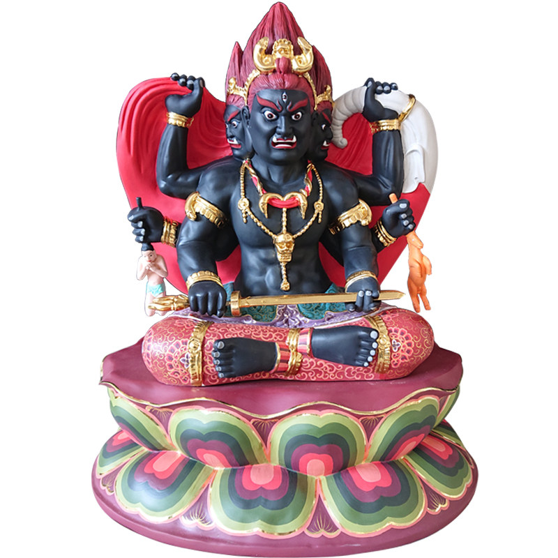 大黑忿怒三面天财神像木雕寺庙家用供奉愤怒木雕