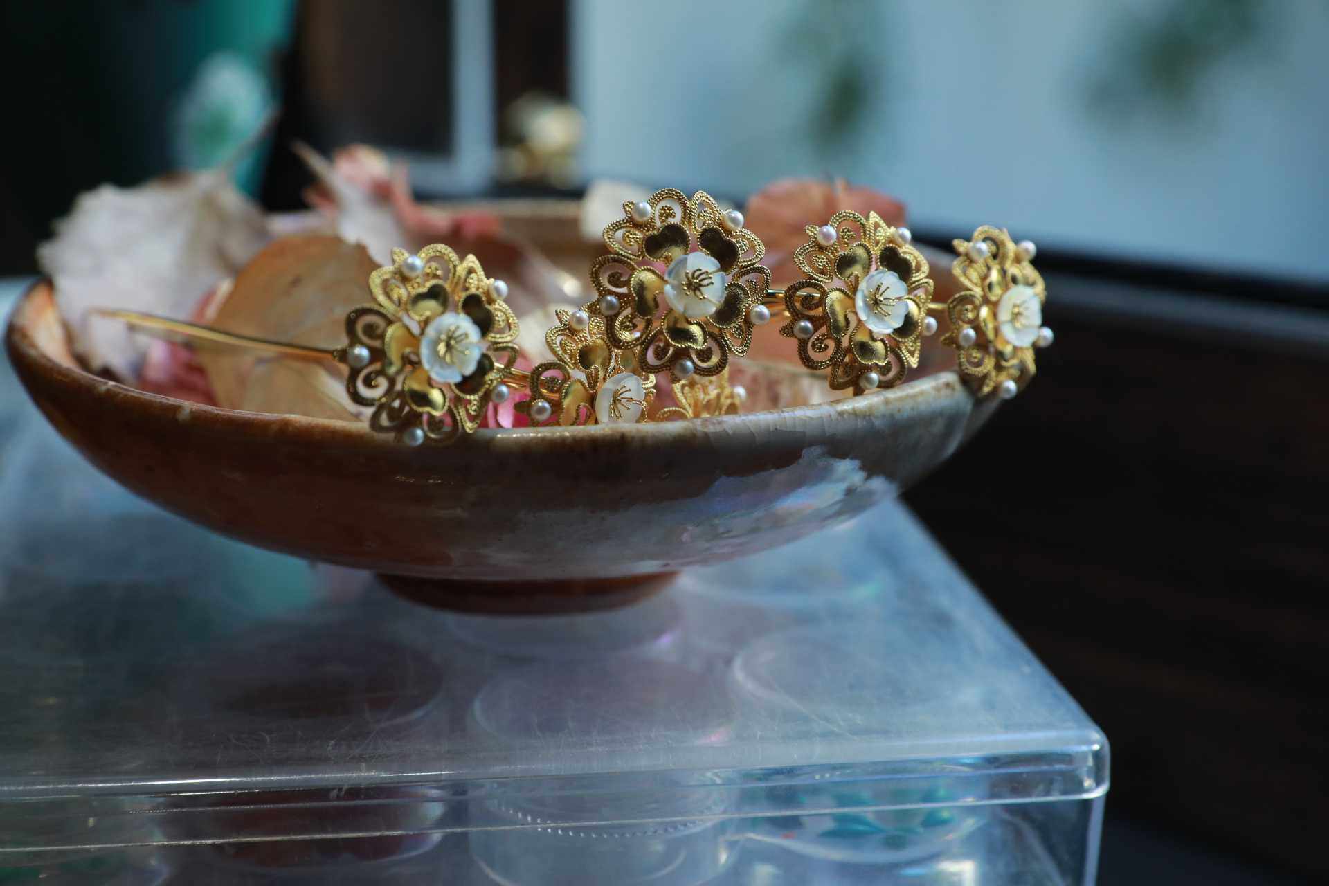 狄髻钿儿发簪排簪花钿古法纯银镀金古风发饰发饰