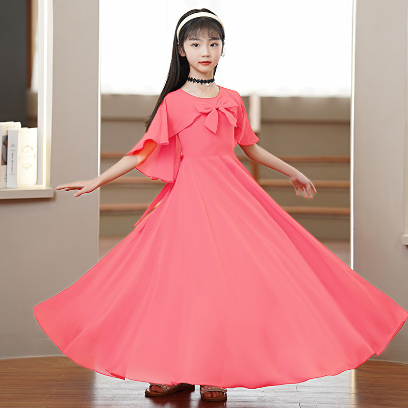 儿童裙子2022新款夏装过膝长裙女童公主雪纺中大连衣裙