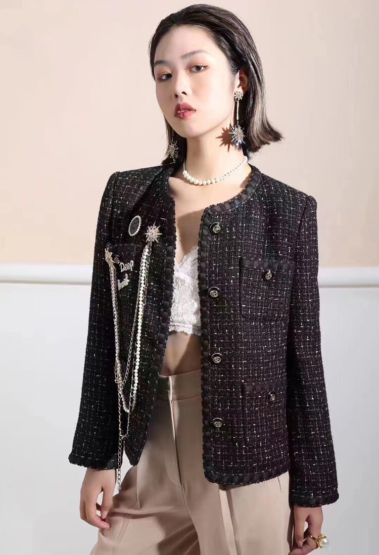 品哥弟新2022专柜秋冬新款百搭粗花呢小香风外套上衣女士1400042