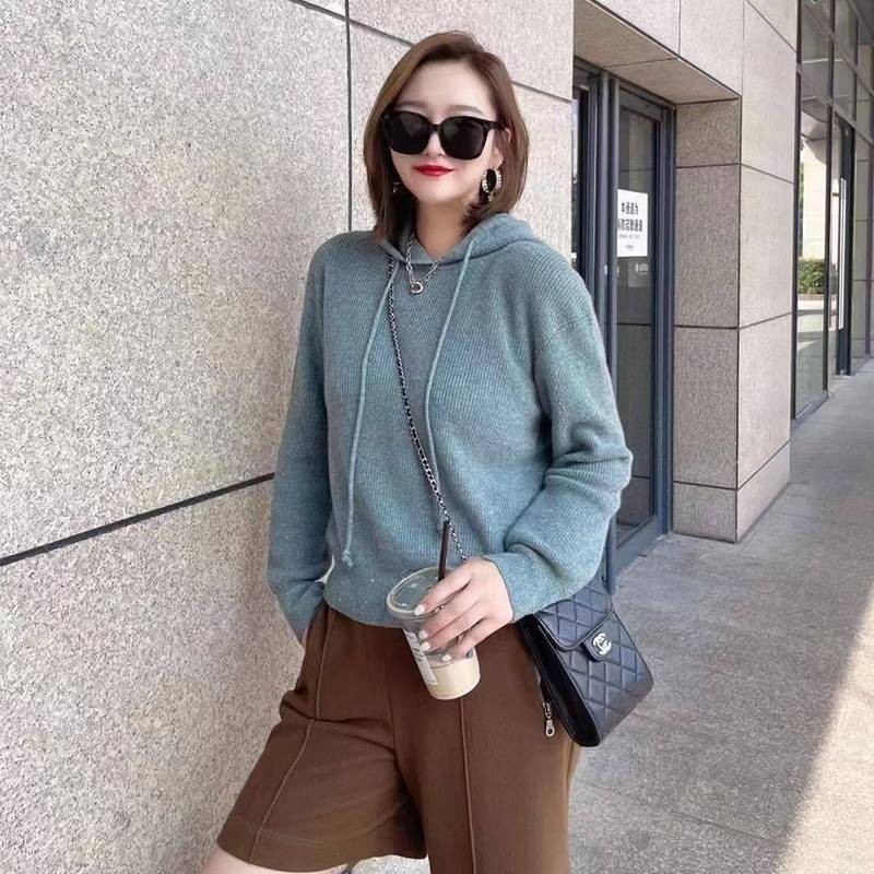 哥弟2021秋季新款休闲星空羊绒针织衫连帽套头毛针织衫