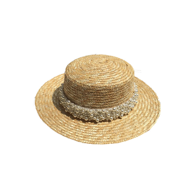 爆款帽子子夏网红小众轻奢手工珍珠麦秆草帽帽子