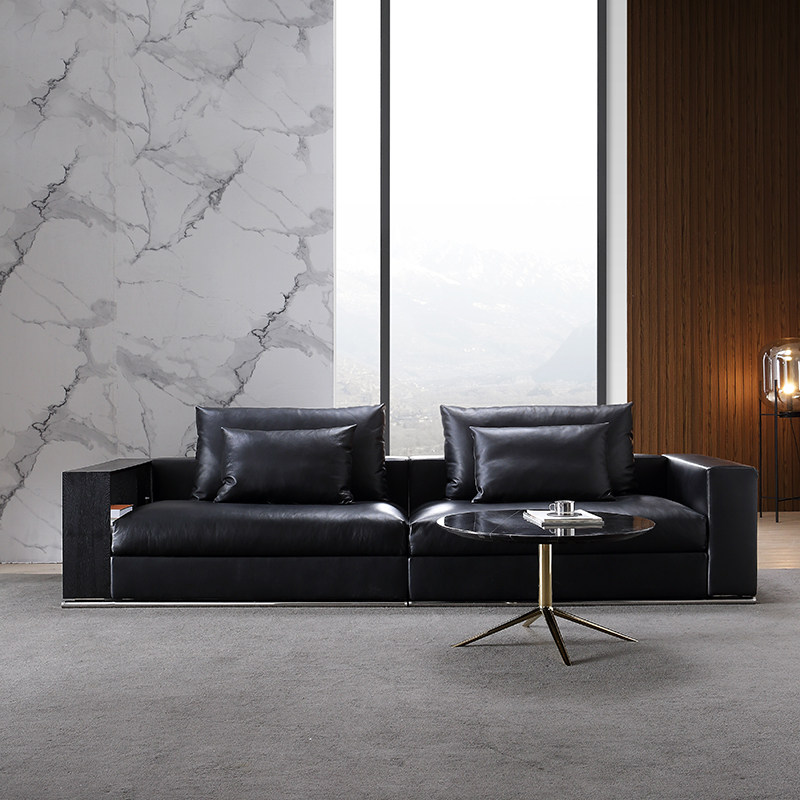 如恩意式简约三人位组合真皮沙发设计师现代风格羽绒皮艺沙发