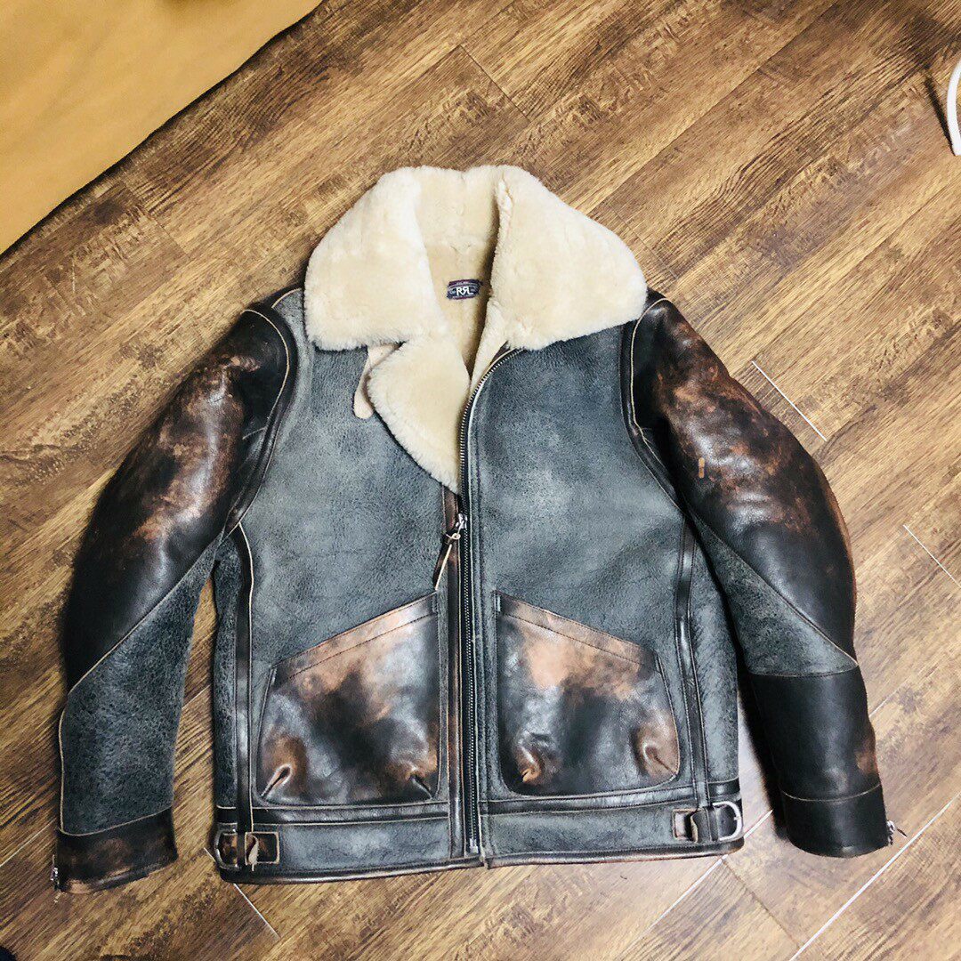 b6爆裂裂纹褪色马皮口袋飞行夹克d3硬派皮衣