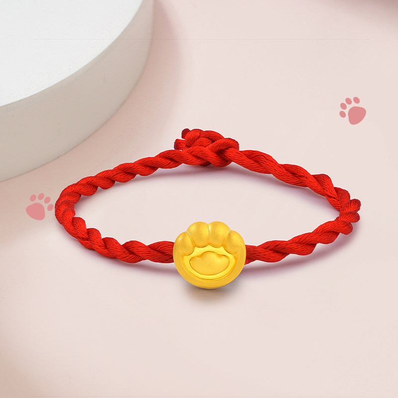 新品老庙黄金设计师系列无氰5d硬金猫爪金爪足金定价黄金手链