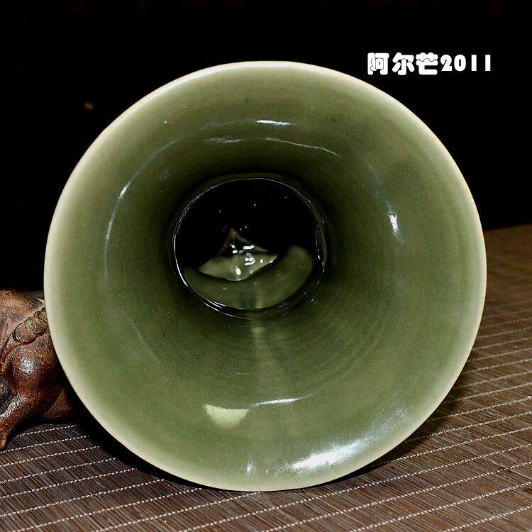 龙泉青瓷龙窑烧窑头货高温仿宋瓷窑变戟罇瓶一图花瓶