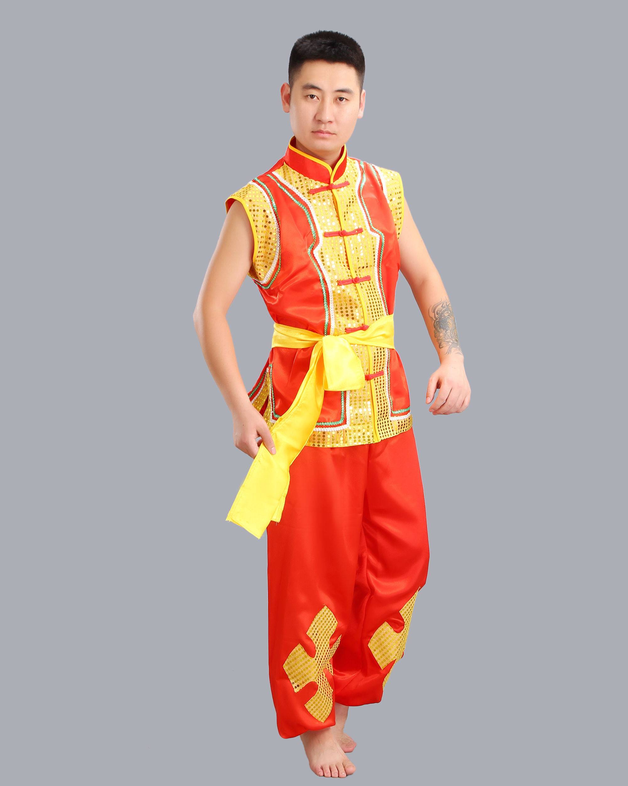 新款打鼓演出服男款舞龙舞狮腰鼓武术专业服装民族服装