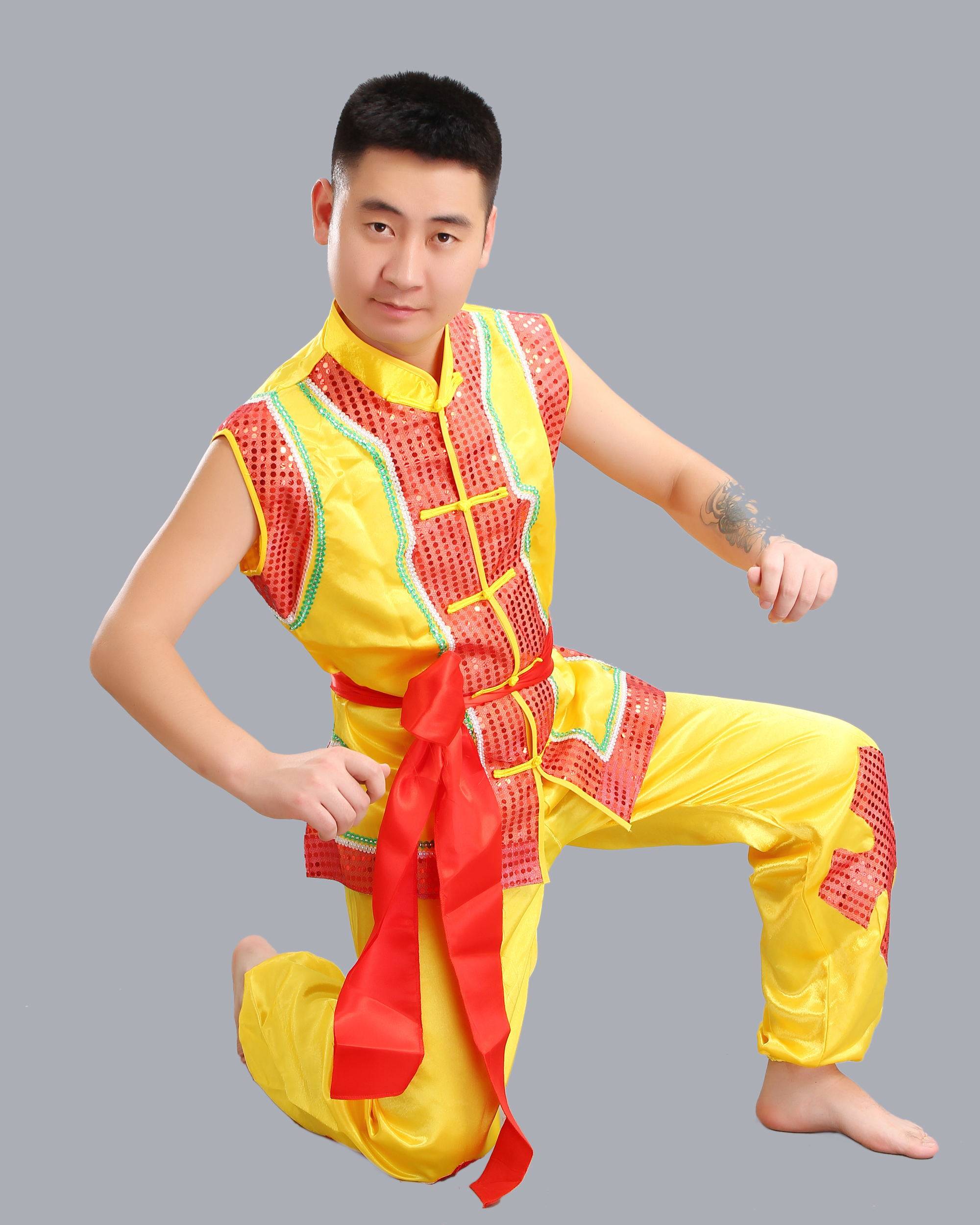 新款打鼓演出服男款舞龙舞狮腰鼓武术专业服装民族服装