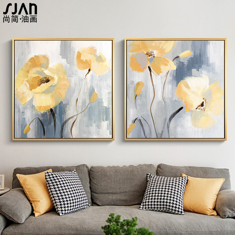 现代简约餐厅油画手绘抽象美式客厅挂画卧室玄关现代装饰画