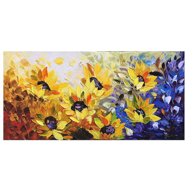 向日葵手绘油画现代轻奢客厅餐厅装饰画卧室床头油画