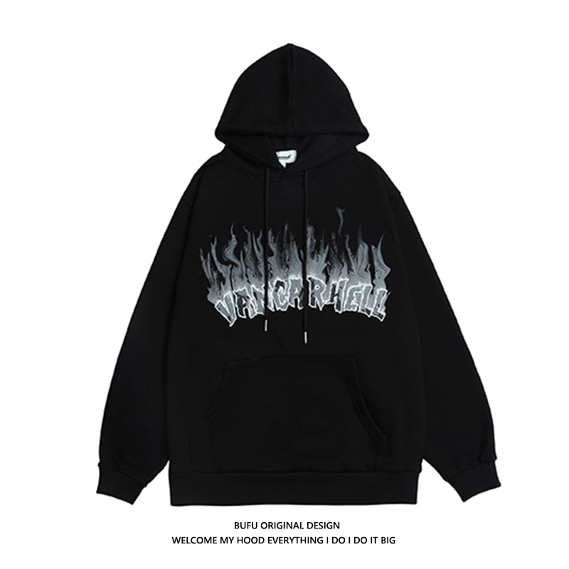 亿万少年国潮牌嘻哈火焰字母高街连帽卫衣男女情侣小众甜酷风帽衫