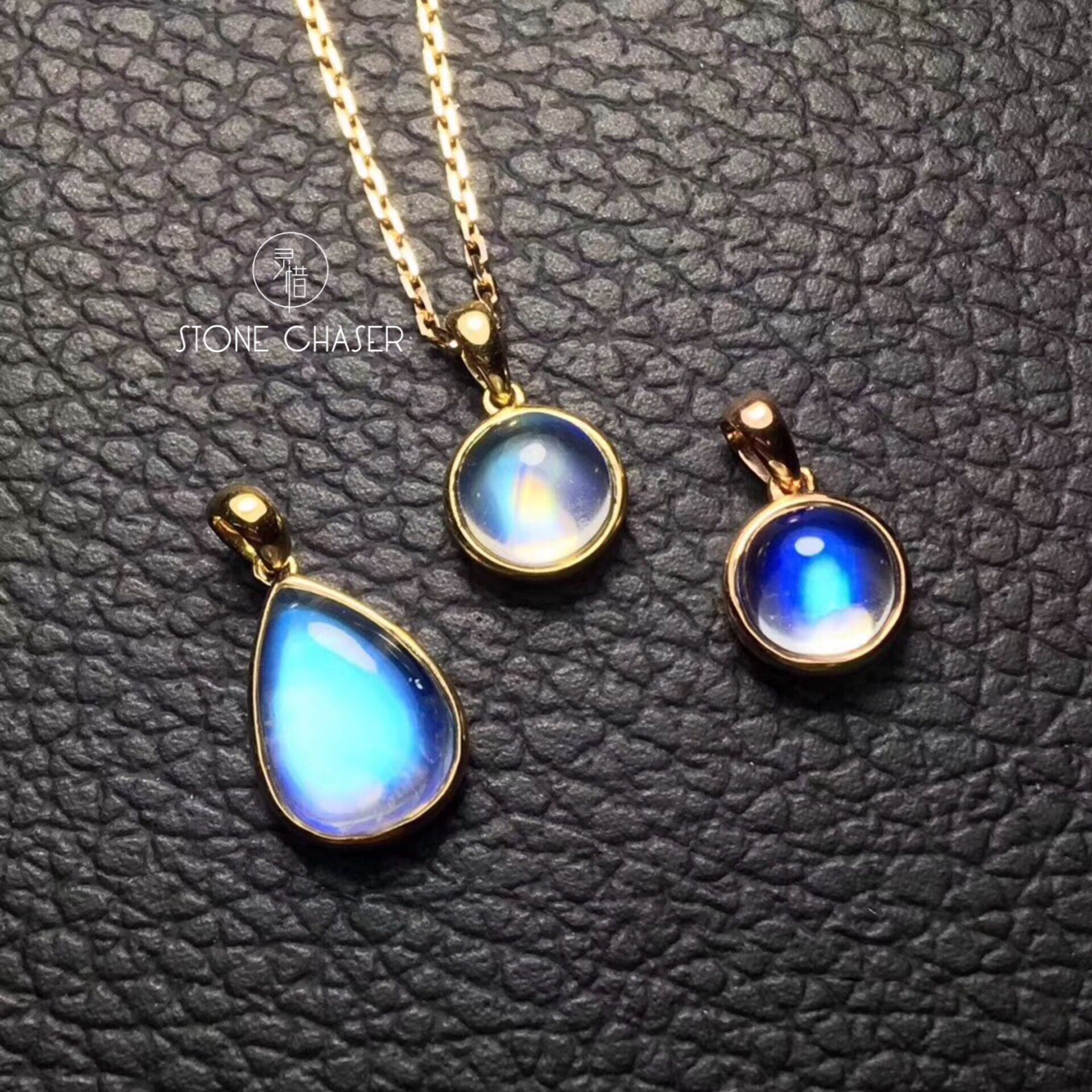 灵惜 天然月光石 18k金月光石锁骨链 蓝光净体月光石吊坠颈链