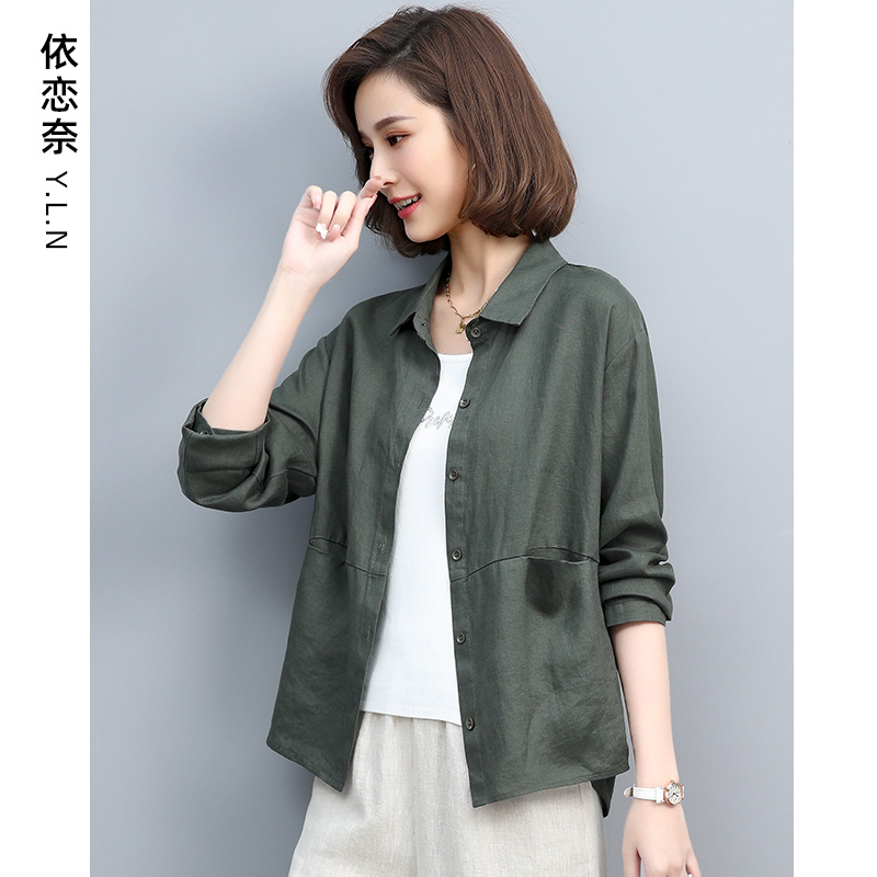 棉麻上衣女装2022年新款春季宽松亚麻衬衣外套气质妈妈女士衬衫薄