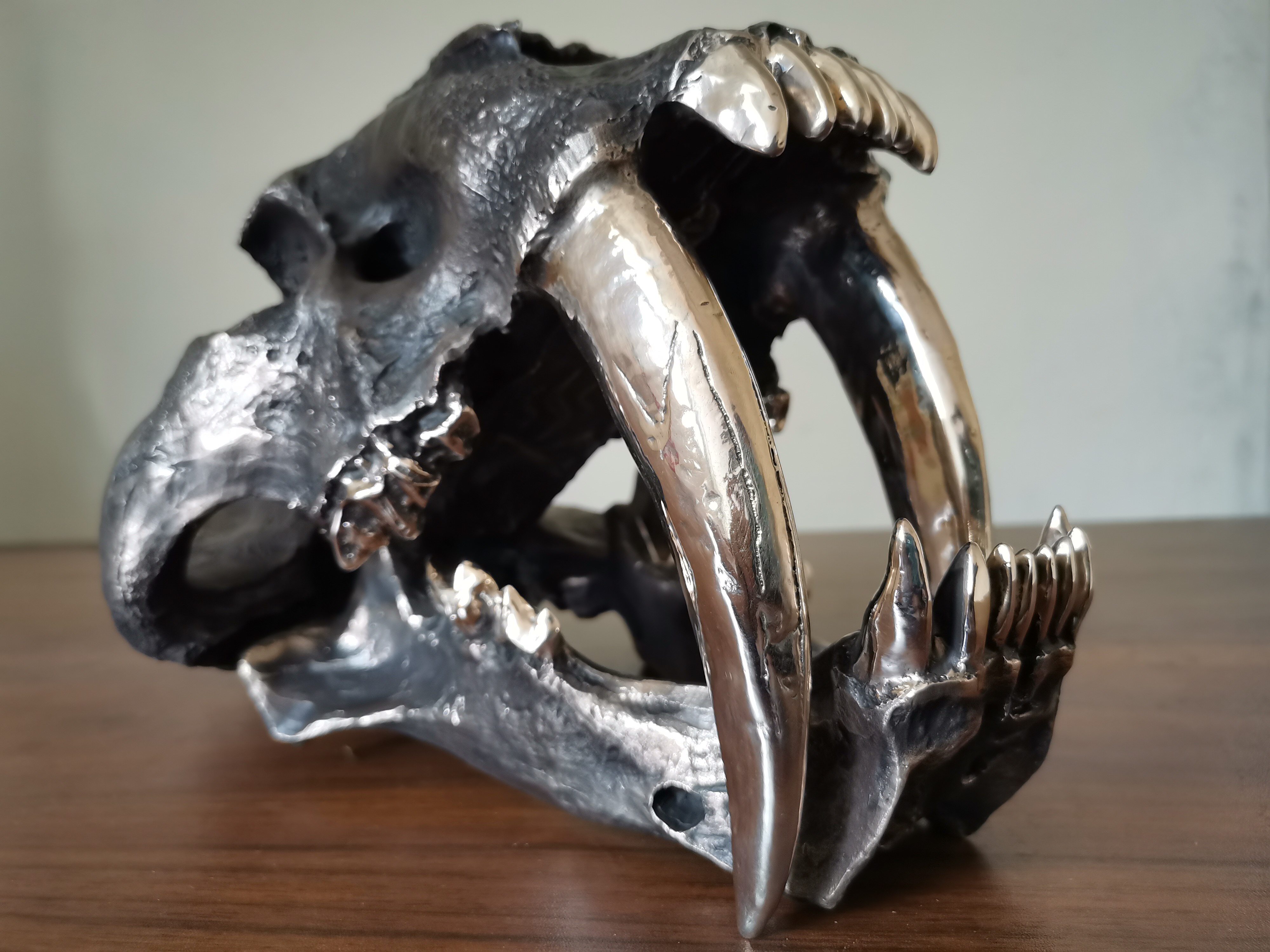 剑齿虎头骨青铜摆件铜材