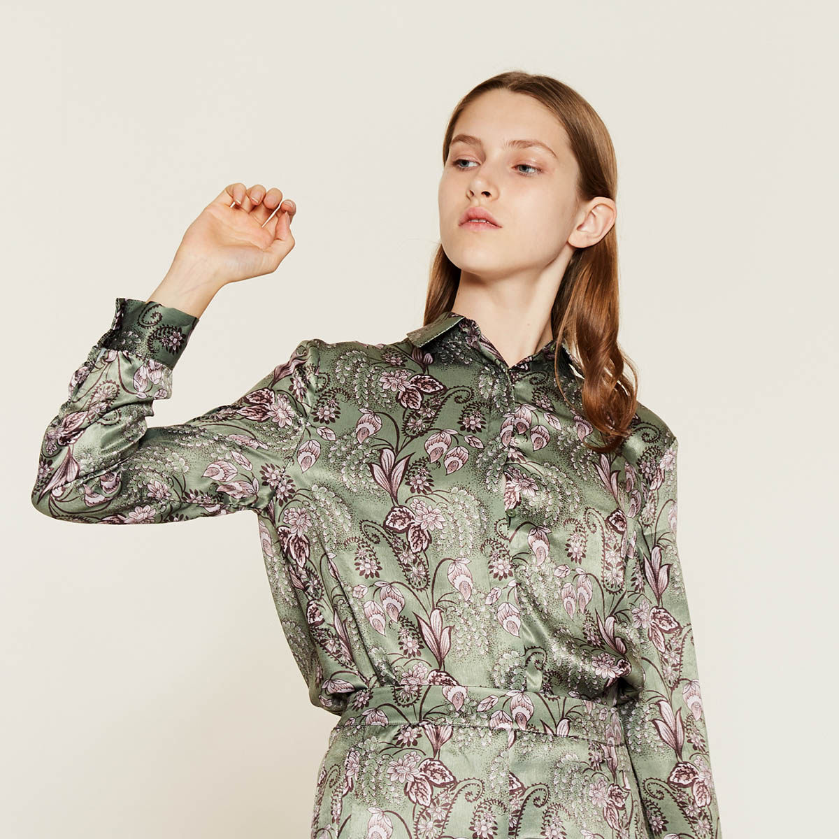 asobio女装女式衬衫修身印花图案方领复古雅致衬衫