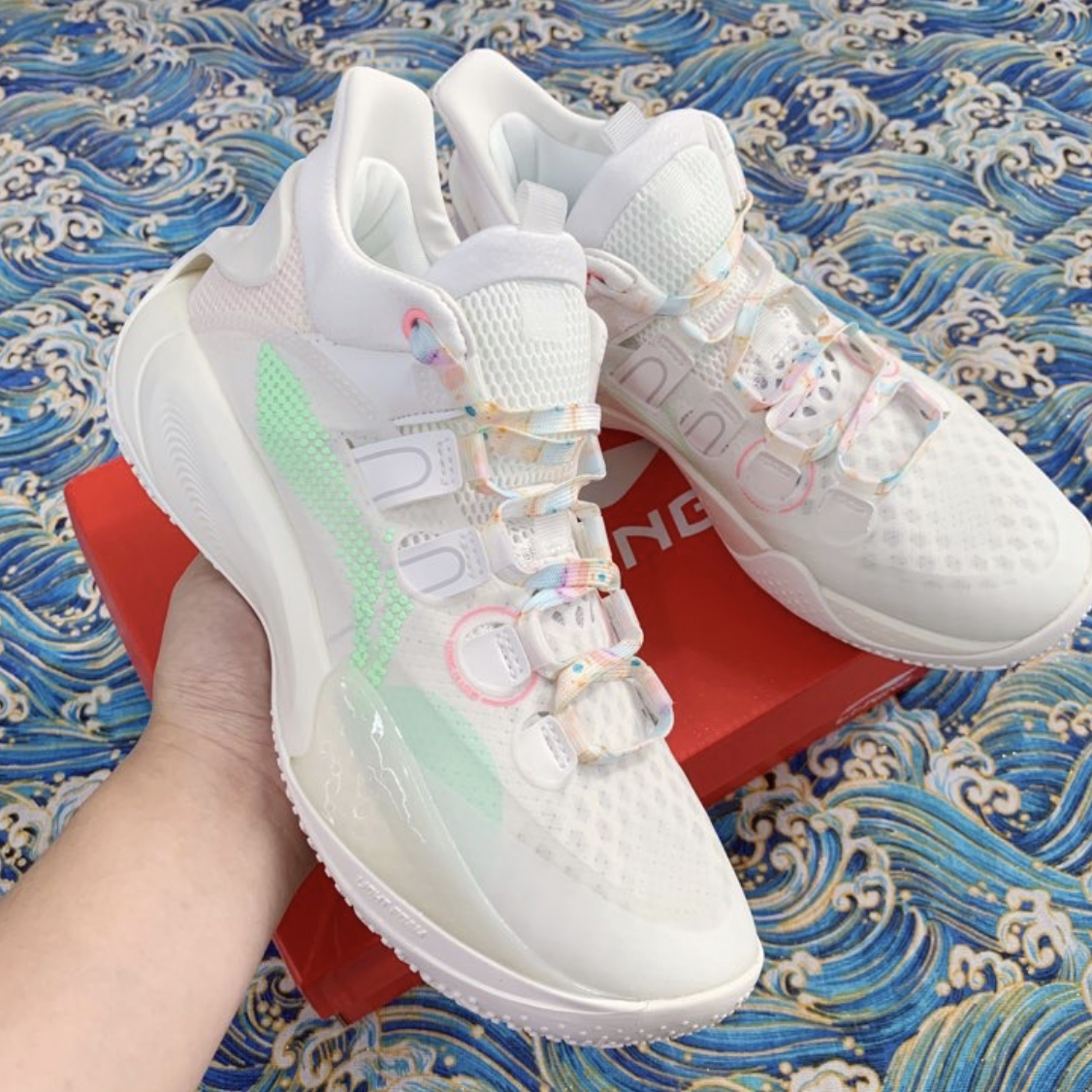 适配音速9low乳白色冰淇淋糖果星云系列扎染篮球鞋带