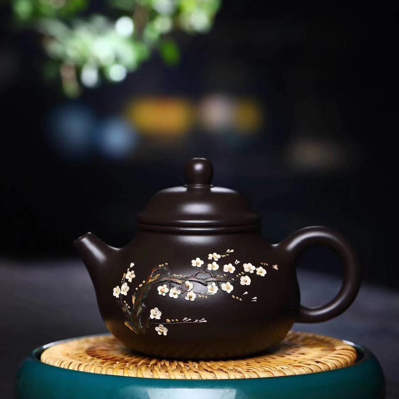 原矿宜兴紫砂茶具手工茶壶泥绘贴花泥容天紫砂壶茶壶