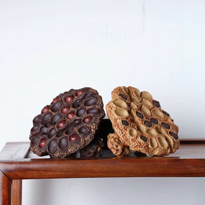 摆件宜兴精品居家紫砂雕塑茶宠仿真莲蓬紫泥茶宠摆件