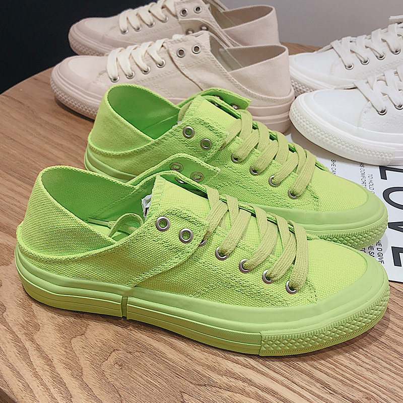 泫雅绿色帆布布鞋原宿ulzzang网红拖鞋脚踩两百搭帆布鞋