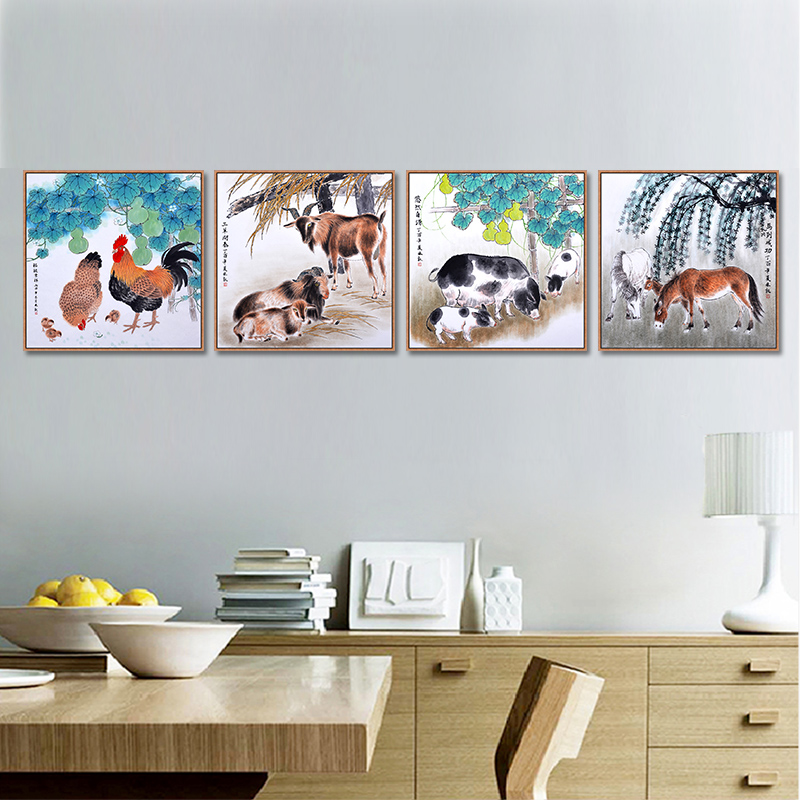 国画十二生肖鼠牛虎兔龙蛇马羊猴鸡狗猪 书房客厅装饰画挂画壁画 - 图3